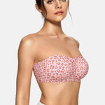 Vertvie Womens Strapless Bra Jelly Push Up Seamless Bandeau Bra Wireless Non Slip Silicone Tube Top Bras Padded Bralette(Leopard Pink,Small)