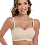 ANGOOL Strapless Bras for Women Wirefree Non-Slip Tube Top Invisible Bralette Seamless Padded Bandeau Bra, Beige, L