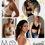 Gailife Women's Jelly Wireless Push Up Bras - Full Coverage Seamless T-Shirt Bra with Comfortable No Underwire Support, Black, L