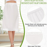 Lovasy Women Satin Half Slips Lace Long Underskirt Anti Static Under Skirt Soft Slip Dress for Skirts Dresses White,X-Large
