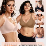 OEAK Womens Deep V Bras Wireless Comfortable Bra Supportive No Underwire Bras Tshirt Push Up Bralettes Plunge Seamless Bra Gravel Beige XL