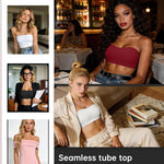 OEAK Supportive Strapless Bras for Women Push Up Wireless Bandeau Bra Non Slip Seamless Bras Comfortable Padded Bralette Red M