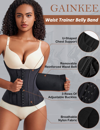 GainKee Women Waist Trainer Trimmer Cincher Corset Tummy Control Body Shaper Workout Sweat Band Slimmer Belly Belt Girdle Black S