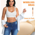 Wireless Sewn in Padded Bras for Women Comfortable Push Up Full Coverage Bralettes No Underwire Everyday Tshirt Bra(#02 White(Padded)-Wide Strap,Medium)