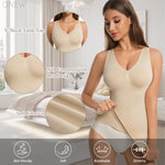 ONEW Compression Tank Tops for Women Shapewear Tummy Control Seamless Body shaper Deep V Neck Cami Shaper,Beige,Medium