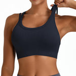 Sports Bras for Women HIigh Support, Criss-Cross Back Padded Strappy High Impact Sports Bras for Women Large Bust(0001_Black+White+Blue_M)