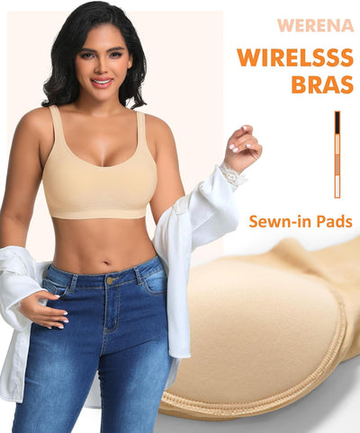 Wireless Sewn in Padded Bras for Women Comfortable Full Coverage Bralettes No Underwire Everyday Tshirt Bra