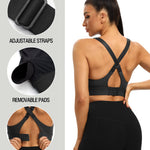Heathyoga Sports Bra High Impact，Padded High Support Sports Bras for Women Large Bust, Strappy Workout Bras Activewear Bra Black