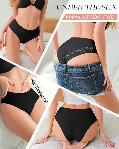 UNDER THE SEA Seamless Underwear for Women Plus Size Mid Rise Lingerie Brief Sexy No Show Panties Womens Cheeky 5 Pack XS-3XL