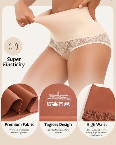 QDWQDW Shapewear for Women Tummy Control High Waisted Seamless Womens Underwear 4-Pack Sexy Lace Plus Size Panties