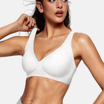 OEAK Womens Deep V Bras Wireless Comfortable Bra Supportive No Underwire Bras Tshirt Push Up Bralettes Plunge Seamless Bra White S