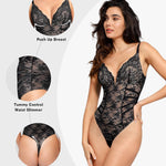 Popilush Lace Body Suits Women Tummy Control Shapewear Bodysuit Deep V Neck Backless Corset Tops Thong Body Shaper