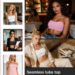 OEAK Supportive Strapless Bras for Women Push Up Wireless Bandeau Bra Non Slip Seamless Bras Comfortable Padded Bralette Sweet Pink XS