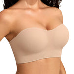 Vertvie Strapless Bras for Women Non-Slip Push Up Wireless Bandeau Bra Seamless Comfort Padded Tube Top Supportive Bralette(Nude,Large,Plain Jersey)