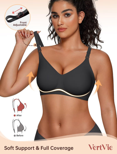Vertvie Womens Wireless Jelly Bras No Underwire Push Up Seamless Bra Supportive Full Coverage Bralette Regular and Plus Size(Black,Medium)