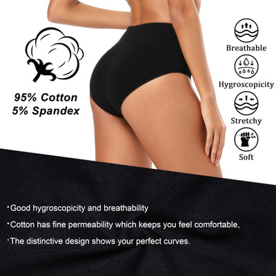 Molasus Women's Soft Cotton Underwear Briefs High Waisted Postpartum Panties Ladies Full Coverage Plus Size Underpants Black,Medium