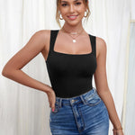 EUYZOU Shapewear Tummy Control Compression Tank Tops for Women Seamless Square Neck Body Shaper Wide Strap Camisole, Black L