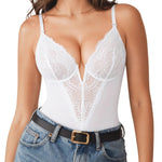 Popilush Shapewear Bodysuits for Women Tummy Control Lace Bodysuit V Neck Sleeveless Corset Tops Body Suit