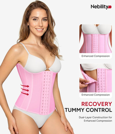 Nebility Waist Trainer for Women Corset Shapewear Tummy Control Waist Cincher Body Shaper Workout Girdle(Large, Pink)