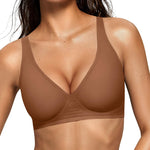 OEAK Womens Deep V Bras Wireless Comfortable Bra Supportive No Underwire Bras Tshirt Push Up Bralettes Plunge Seamless Bra Cinnamon XXL