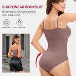Nebility Shapewear Bodysuit for Women Tummy Control Shapewear Faja Body Shaper Waist Trainer Square Neck Body Suit(Purple Brown,Medium)