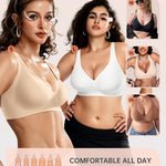 OEAK Womens Deep V Bras Wireless Comfortable Bra Supportive No Underwire Bras Tshirt Push Up Bralettes Plunge Seamless Bra Beige M Plus