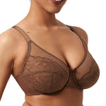 HSIA Minimizer Bras for Women Enchante Full Coverage Underwire Bras Plus Size Lifting Floral Lace Bra for Heavy Breast Coffee Brown