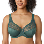 DELIMIRA Women's Plus Size Full Coverage Underwire Unlined Minimizer Lace Bra Midnight Emerald 36E