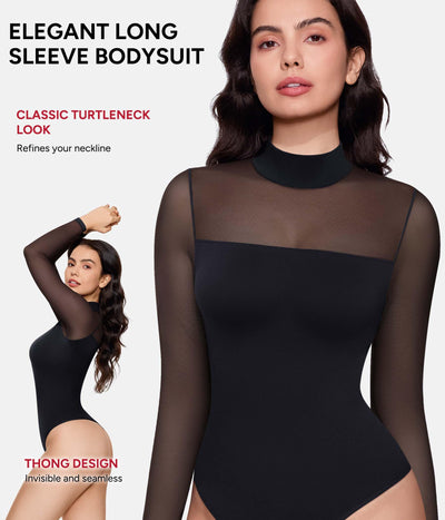 Nebility Women Long Sleeve Bodysuit Turtleneck - Mesh Shapewear Body Suit Tops Thong Going Out Tops Fall Outfits