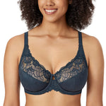 DELIMIRA Women's Plus Size Full Coverage Underwire Unlined Minimizer Lace Bra Sargasso 36E