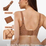 Popilush Womens Wireless Bra Seamless No Underwire Push Up Plunge Deep V Bralette with Adjustable Straps Everyday Comfortable T-Shirt Bra Leopard Brown