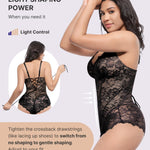 SHAPELLX Lace Bodysuit for Women V Neck Tummy Control Shapewear Thong Sculpting Snatched Waist Body Shaper (Black Large)