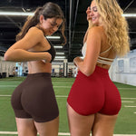 OLCHEE Womens Workout Shorts Seamless Scrunch Butt Lifting 3 Pack Yoga Gym Athletic High Waisted Tummy Control Booty 4.1" Inseam - Black Brown Red Large