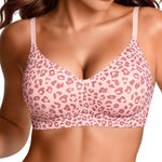 OEAK Womens Wireless Jelly Bras Comfortable Push Up Bra No Underwire Gel Bra Full Support Lift Everyday Seamless Tshirt Bras Pink Leopard 3XL
