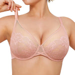 Popilush Bras for Women Lace Minimizer Underwire Bra, Unlined Full Coverage with Comfortable Lift for Large Bust