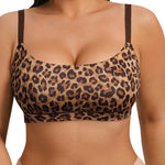 FeelinGirl Leopard Print Bralettes for Women Seamless Wireless Bras, No Wire Unlined Comfort Buttery Soft Bras for Sleep Everyday, Leopard Brown, XL