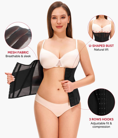 Nebility Waist Trainer for Women Corset Shapewear - Mesh Faja Body Shaper Waist Cincher Tummy Control Girdle Daily Wear Black