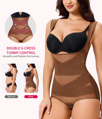 Gotoly Women Waist Trainer Bodysuit Full Body Shaper Vest Tummy Control Slim Corset Shapewear Tank Tops(Brown,XX-Large)