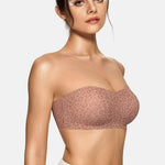 Vertvie Womens Strapless Bra Jelly Push Up Seamless Bandeau Bra Wireless Non Slip Silicone Tube Top Bras Padded Bralette(Leopard Light Coffee,Medium)