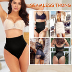 Werena Tummy Control Thong Shapewear for Women High Waist Shaping Underwear Seamless Shaper Panties(A# Black (Mid Waisted), Medium)