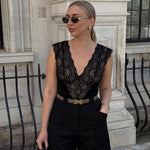 SHAPERIN Sexy Lace Bodysuit for Women Tummy Control Thong Shapewear Deep V Neck Body Suits Corset Tops Going Out Tank Top