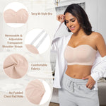 ONEW Strapless Bras for Women Non-Slip Silicone Bandeau Bra Seamless Wireless Tube Top Bralette,Beige,X-Small
