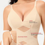 Nebility Compression Tanks for Women Shapewear Tank Tops Tummy Control Body Shaper V Neck Mesh Camisole (Beige, 3X-Large)