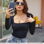 CYDREAM Long Sleeve Bodysuits for Women - Square Neck Shapewear Bodysuit Tops Going Out Body Suits Shirt Leotard (Black, Large)