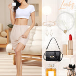 Wikoan 2 Pcs Women Half Slip for Under Dresses Lace Trim Short Under Slips Dress with Side Slit for Underskirt,Black & Nude,L