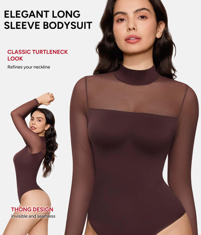 Nebility Long Sleeve Body Suits Mesh Bodysuit - Shapewear Bodysuit Turtleneck Thong Going Out Tops Fall Outfits