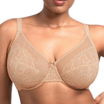 HSIA Minimizer Bras for Women Enchante Full Coverage Underwire Bras Plus Size Lifting Floral Lace Bra for Heavy Breast Almond Beige