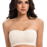 Lusait Strapless Bras for Women Non-Slip Seamless Padded Bandeau Bra Wireless Convertible Tube Top Bralette Beige M