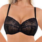 SHAPELLX Lace Bras for Women Unlined, Minimizer Push Up Bra with Underwire for Heavy Breast, See Through Bralette (Black 40C)