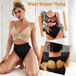 Werena Tummy Control Thong Shapewear for Women Seamless Shaping Novelty Thong Panties Body Shaper Underwear(01# Black-mid Waisted(has Boning),Medium)